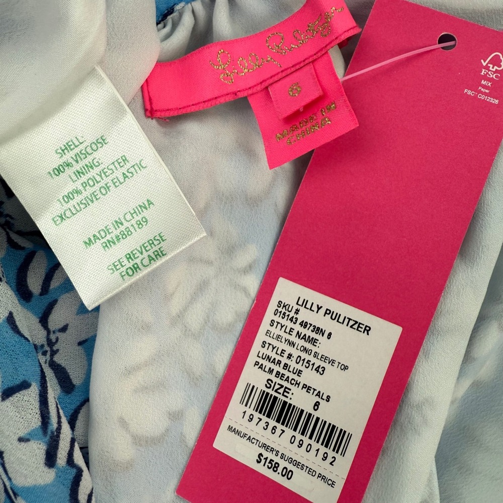 Lilly Pulitzer Ellie Lynn Long Sleeve Top Floral Palm Beach Petals Sz 6 NWT Blue - Picture 2 of 6